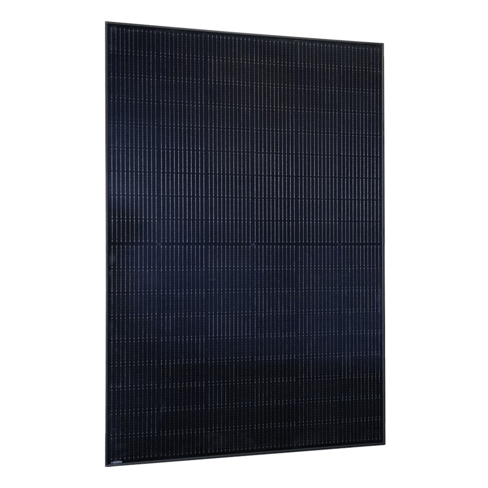 JA Solar JAM54D41-LB bifaziales Glas-Glas Modul in Schrägansicht, Energieerzeugung von beiden Seiten.