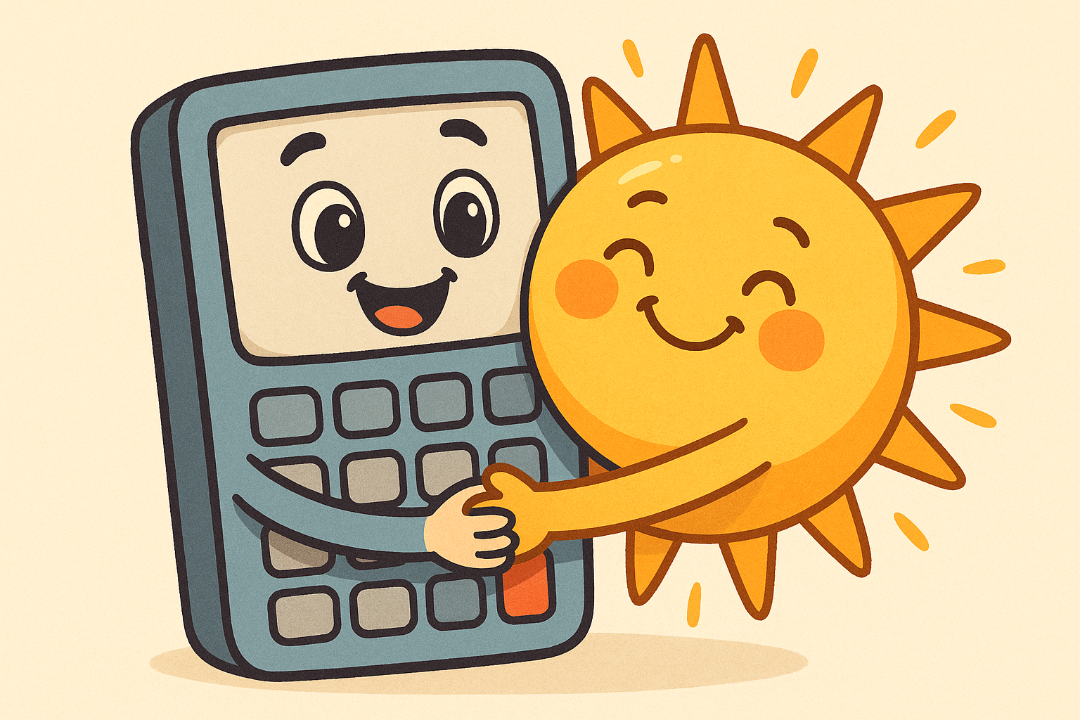 calculator and sun hug cartoon picture 