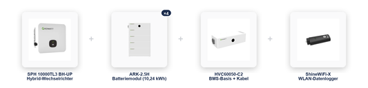 Growatt Residential Kit 01: SPH 10000TL3 BH-UP Wechselrichter, 4x ARK-2.5H Batteriemodul (10,24 kWh), HVC60050-C2 BMS-Basis und ShineWiFi-X im übersichtlichen Komponentenvergleich